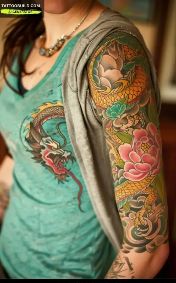 dragon and flower tattoo ideas for women