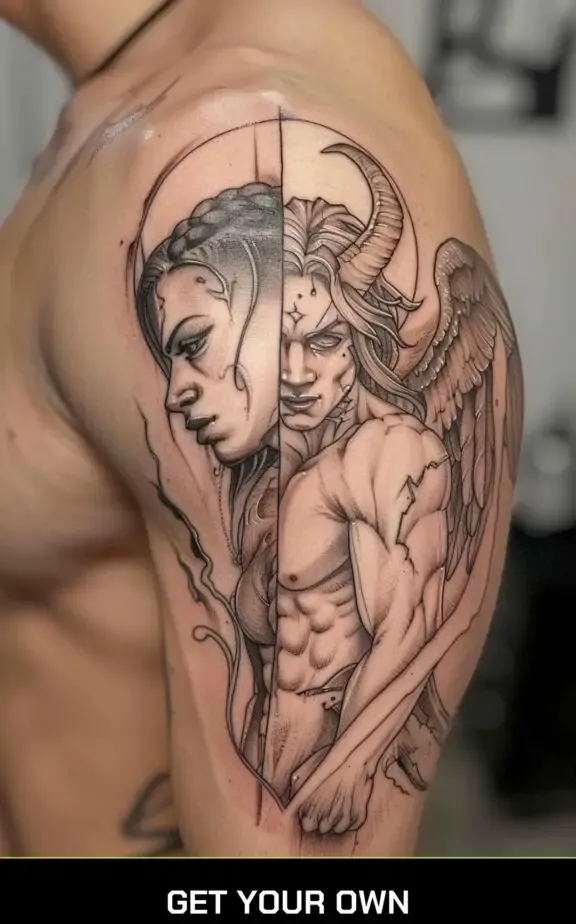 half angel and half devil tattoo