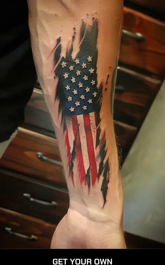 Torn American flag tattoo