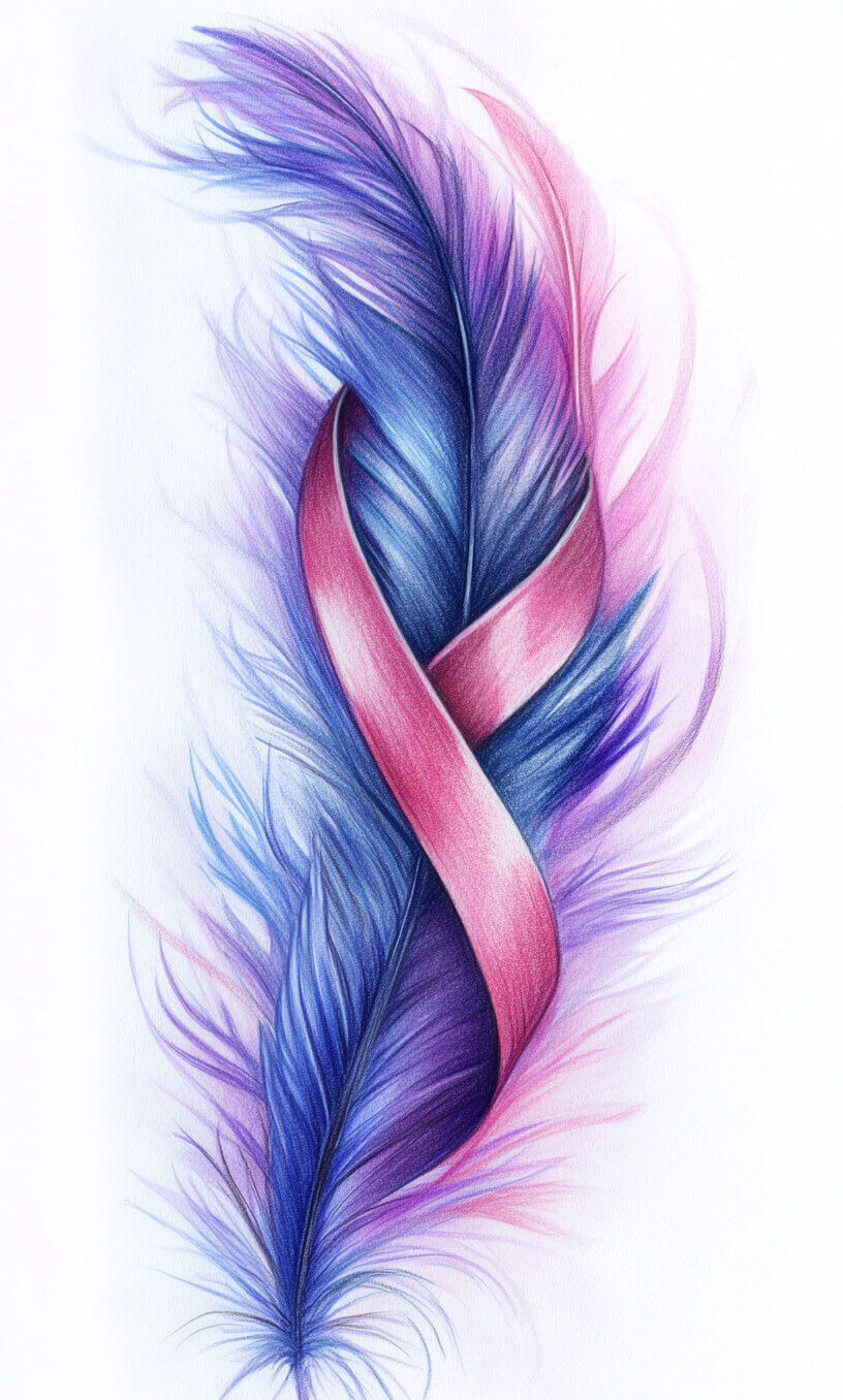 cancer ribbon feather tattoo drawing-11