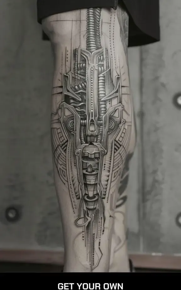 biomechanical leg tattoo