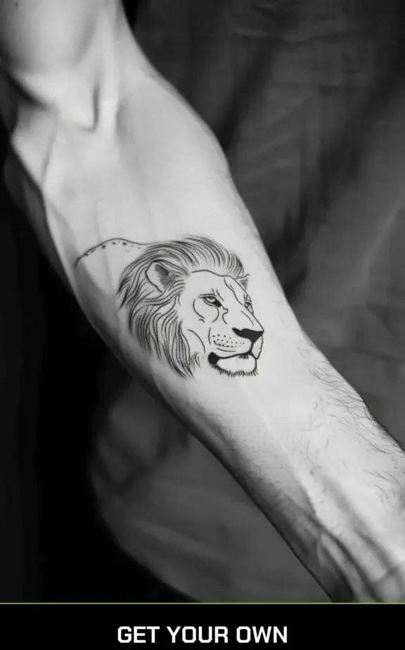 small tattoo designs for men: Line work lion tattoo