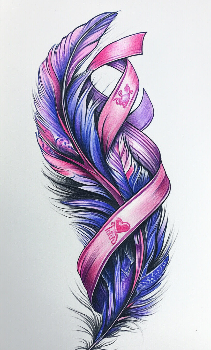 cancer ribbon feather tattoo drawing-27