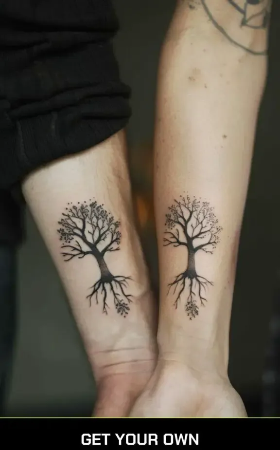tree and roots couple tattoo