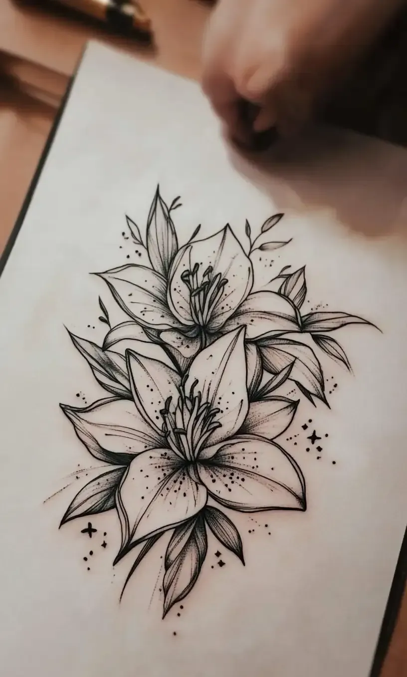 Lily Flower Tattoo Drawing-12
