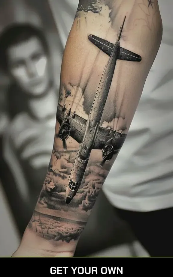 realistic airplane tattoo