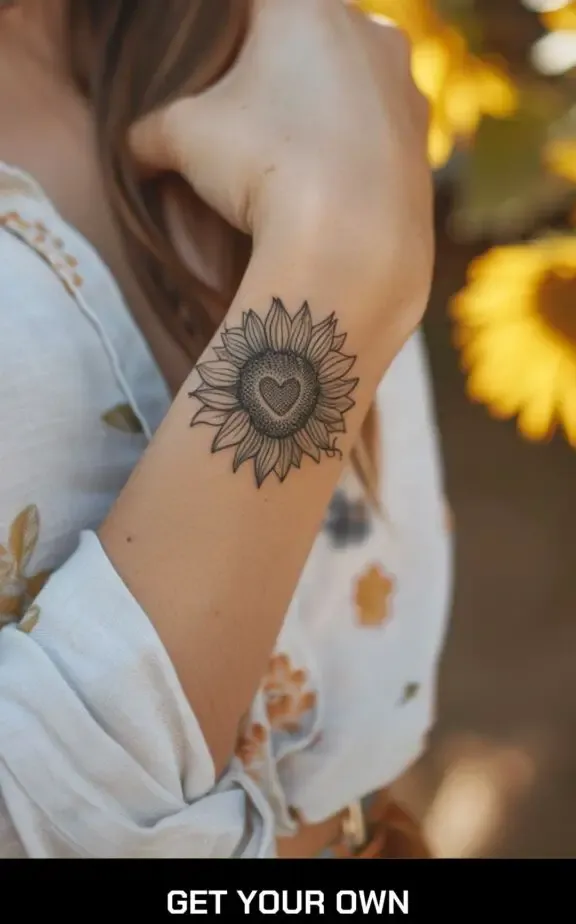 sunflower and heart tattoo ideas