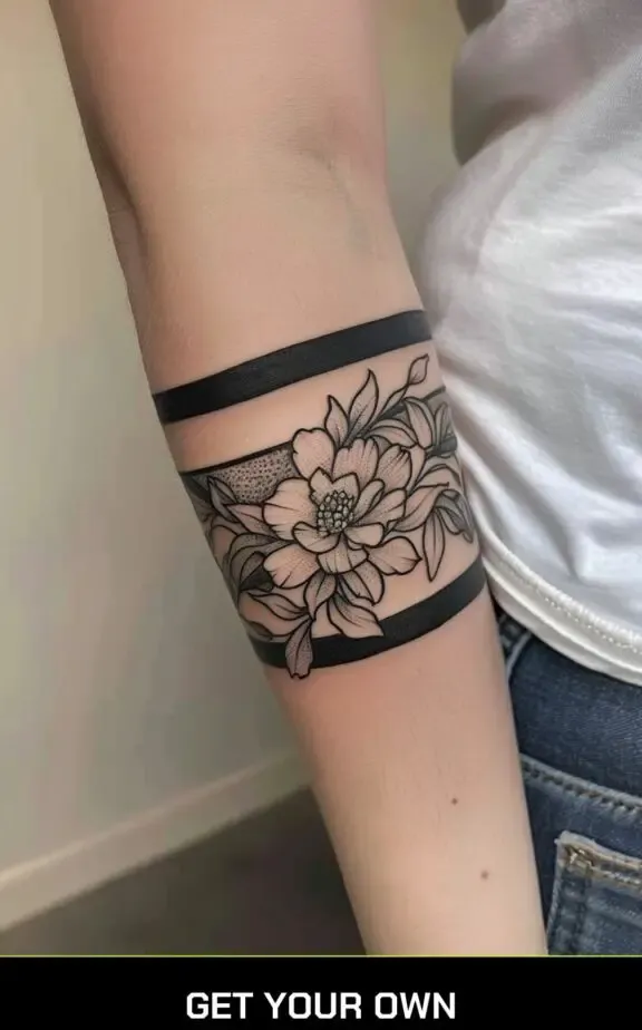blackwork floral armband tattoo