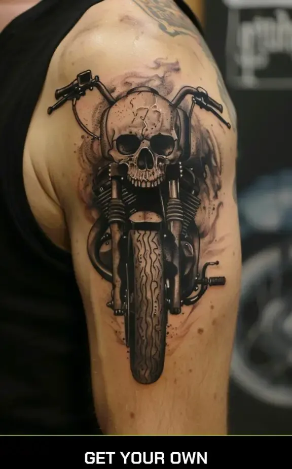 motorcycle and skull tattoo