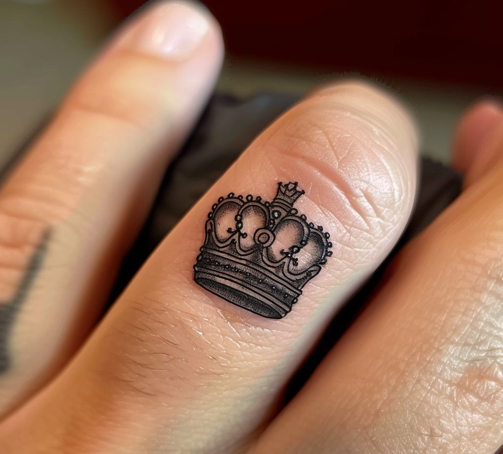 finger crown tattoo