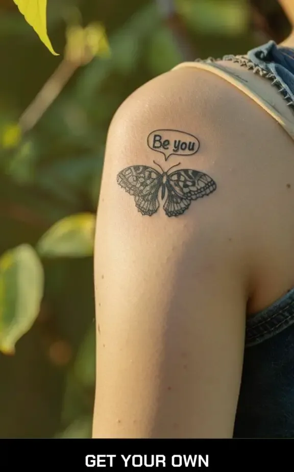 small beautiful tattoo: butterfly and bubble