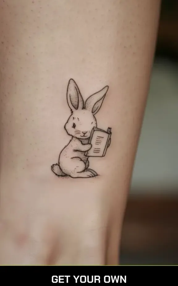 bunny reading a book tattoo idea