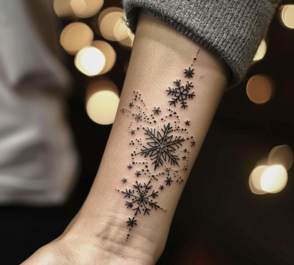 beautiful snowflakes black and white christmas tattoo on the back