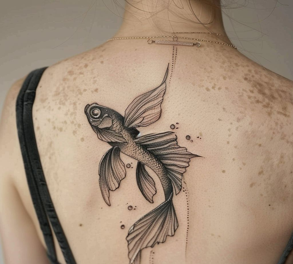 flying fish back tattoo