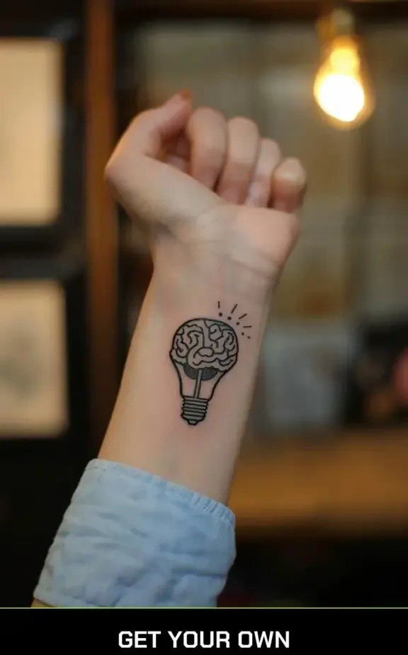 brain and lightbulb combination tattoo