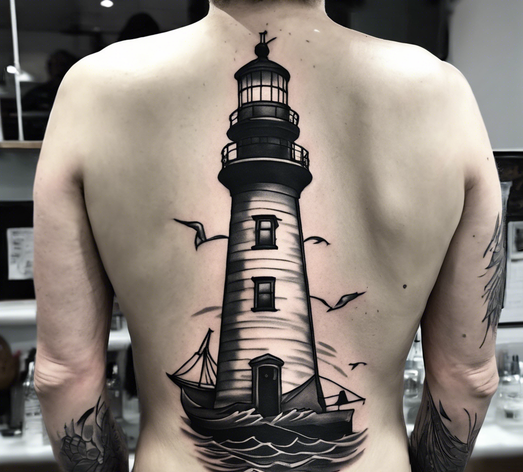 Traditional Lighthouse Tattoo Drawing on the back