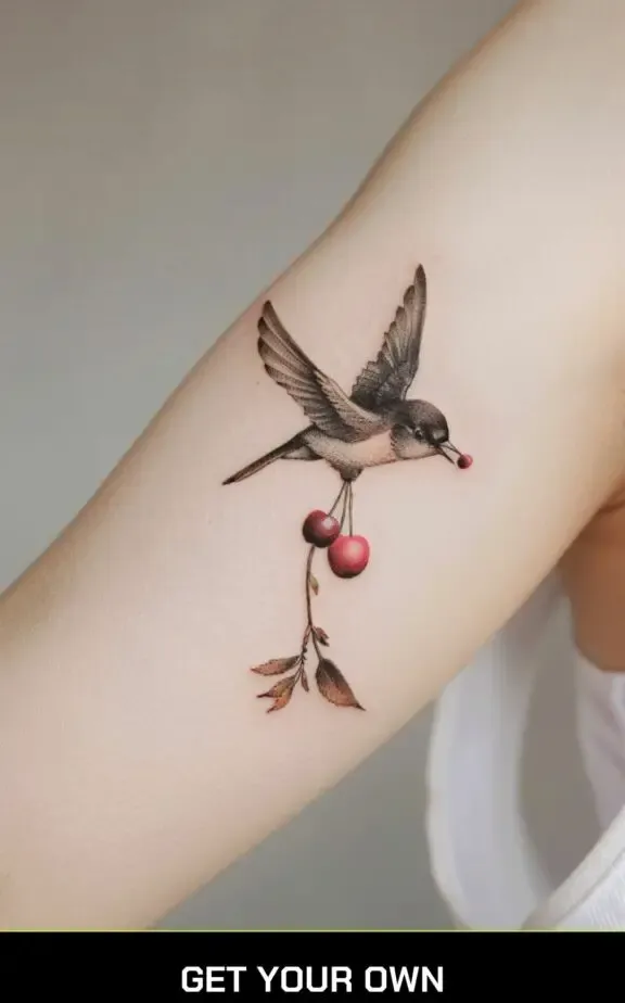 cherry and bird tattoo idea