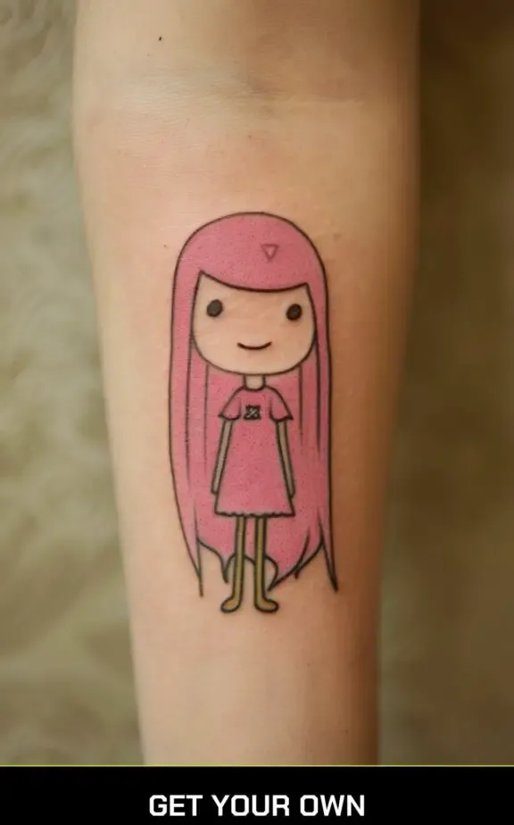 a cute tattoo of princess bubble gum from Adventure Time