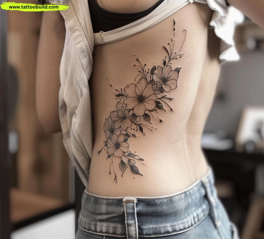 floral designs rib tattoos for women