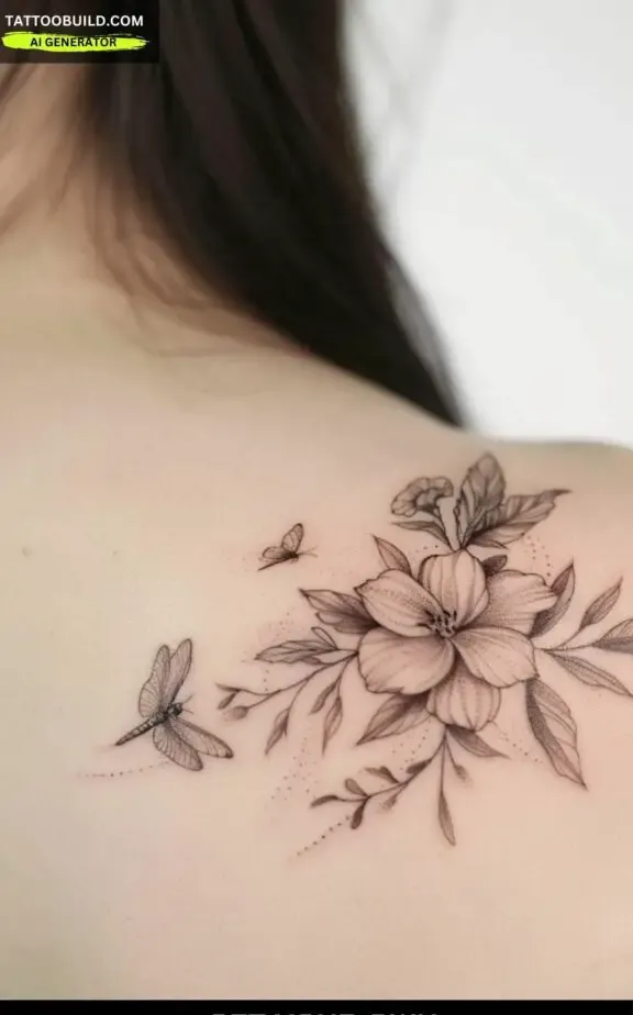classy floral shoulder tattoo for ladies