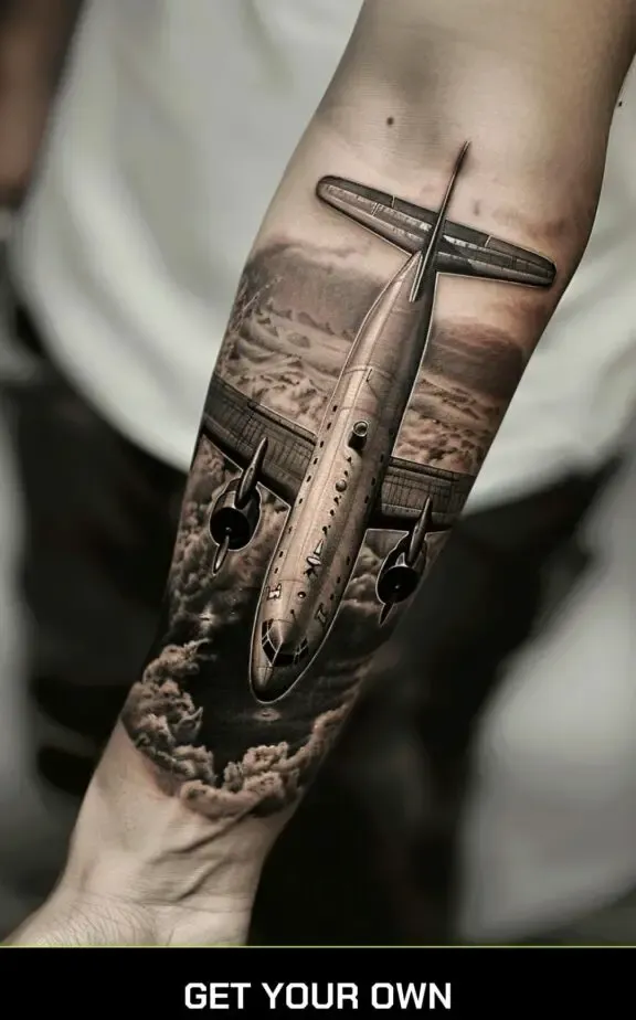 realistic airplane tattoo