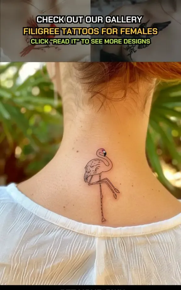 flamingo bird tattoo on neck female
