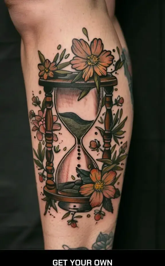 floral hourglass tattoo