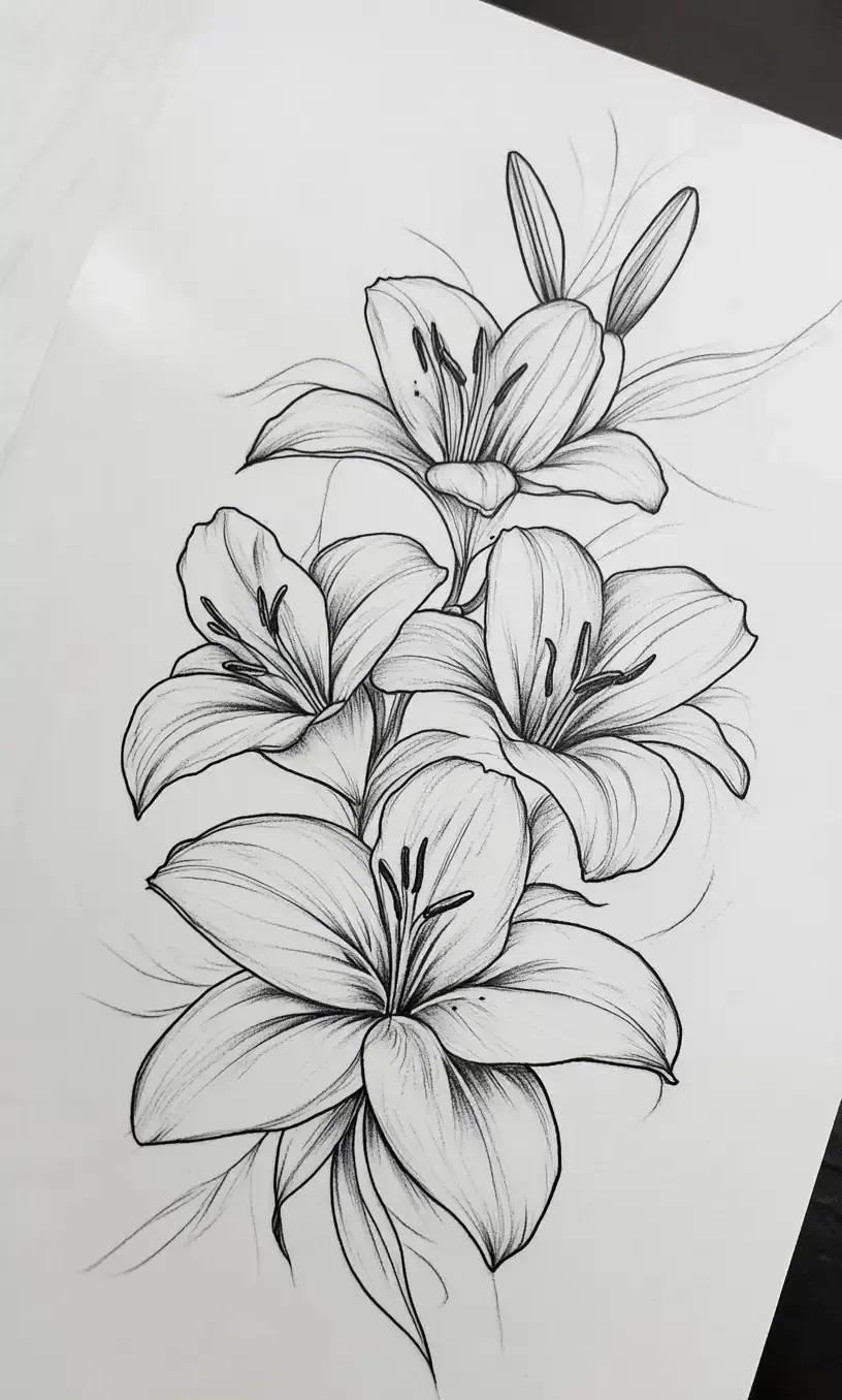 Lily Flower Tattoo Drawing-5