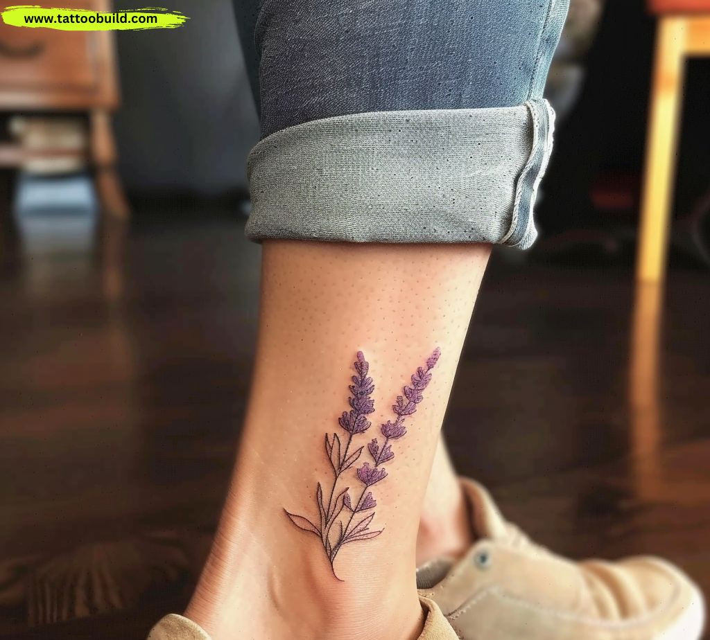 lavender flower ankle tattoo