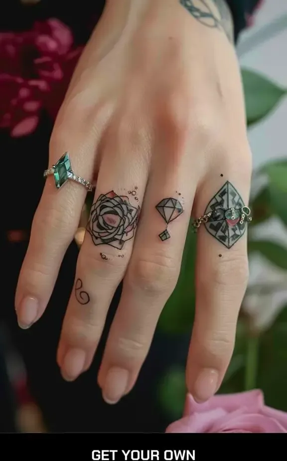 gemstone finger tattoo
