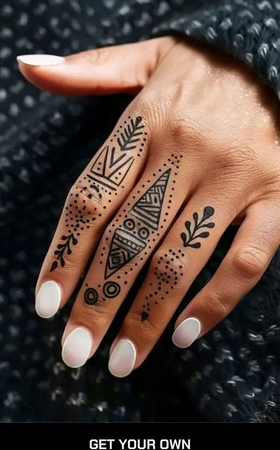 tribal pattern finger tattoo for women
