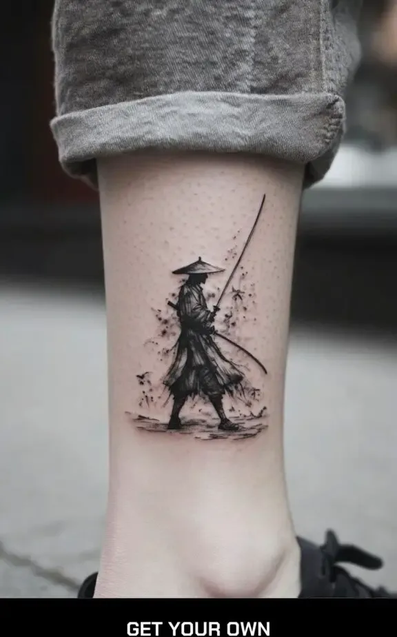 small samurai ankle tattoo