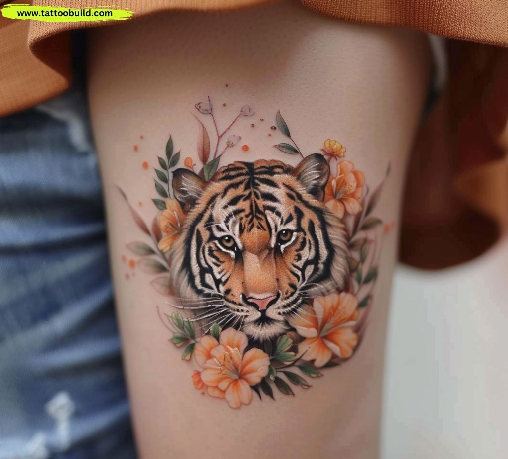 tiger floral tattoo for ladies