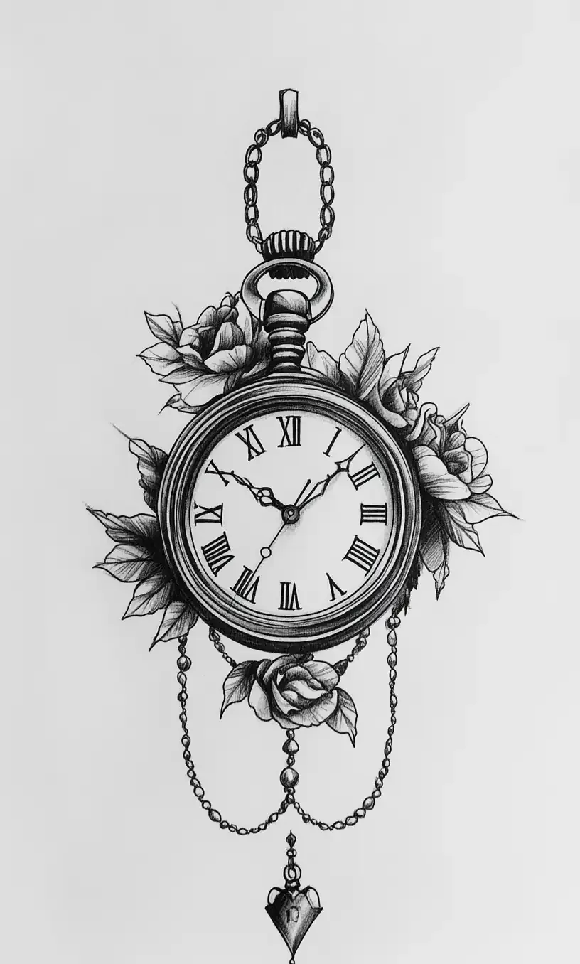 Pocket Watch Tattoo Drawing-5