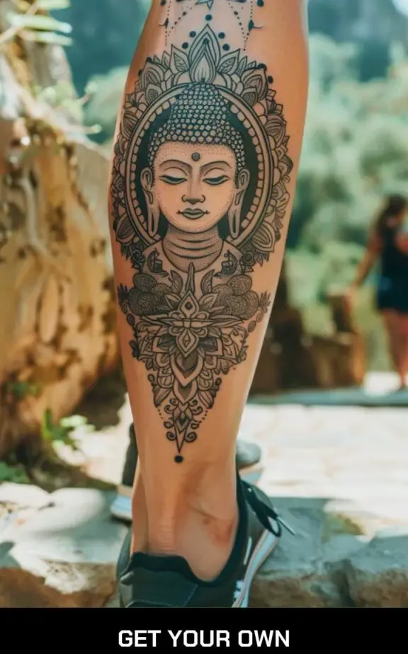 dotwork style buddha leg tattoo for female