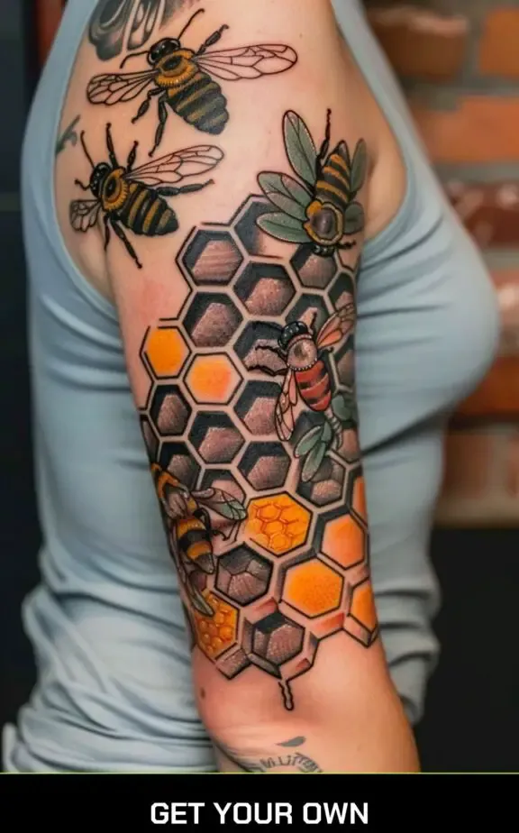 bee and honey comb tattoo design 