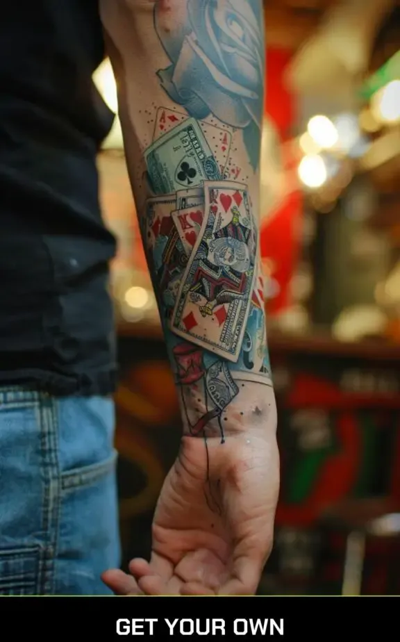 money and poker cards tattoo design idea