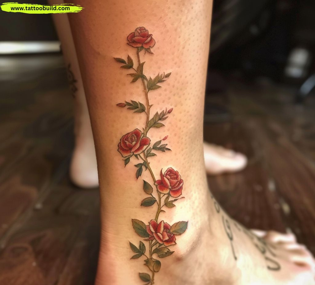 vine flower ankle tattoos
