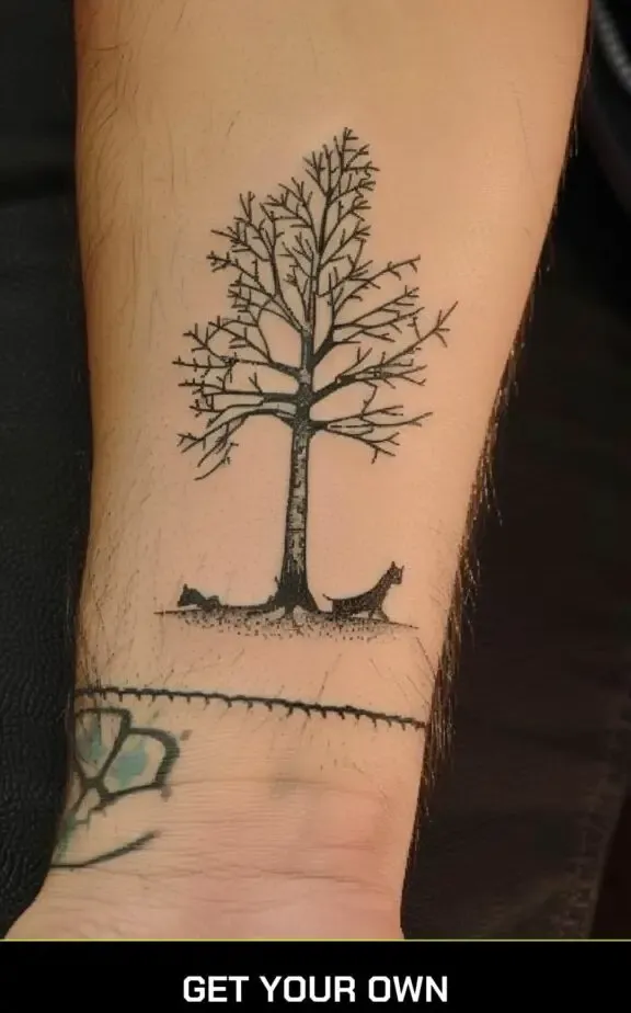 small tattoo designs for men: tree and dog tattoo