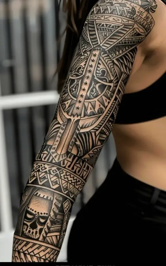 aztec sleeve tattoo for women