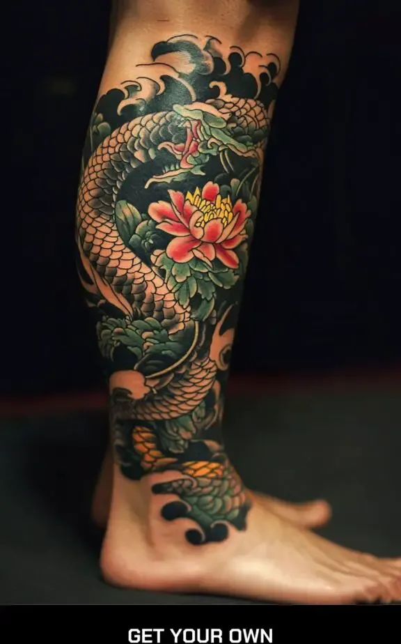 Yukuza Japanese Style Leg Art Tattoo Design
