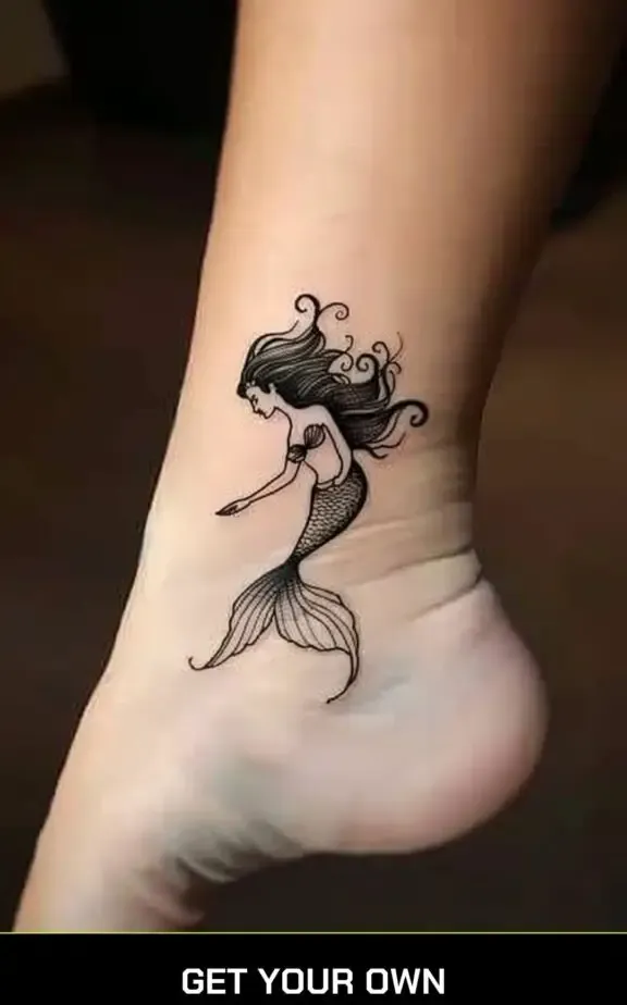 cute mermaid ankle tattoo idea