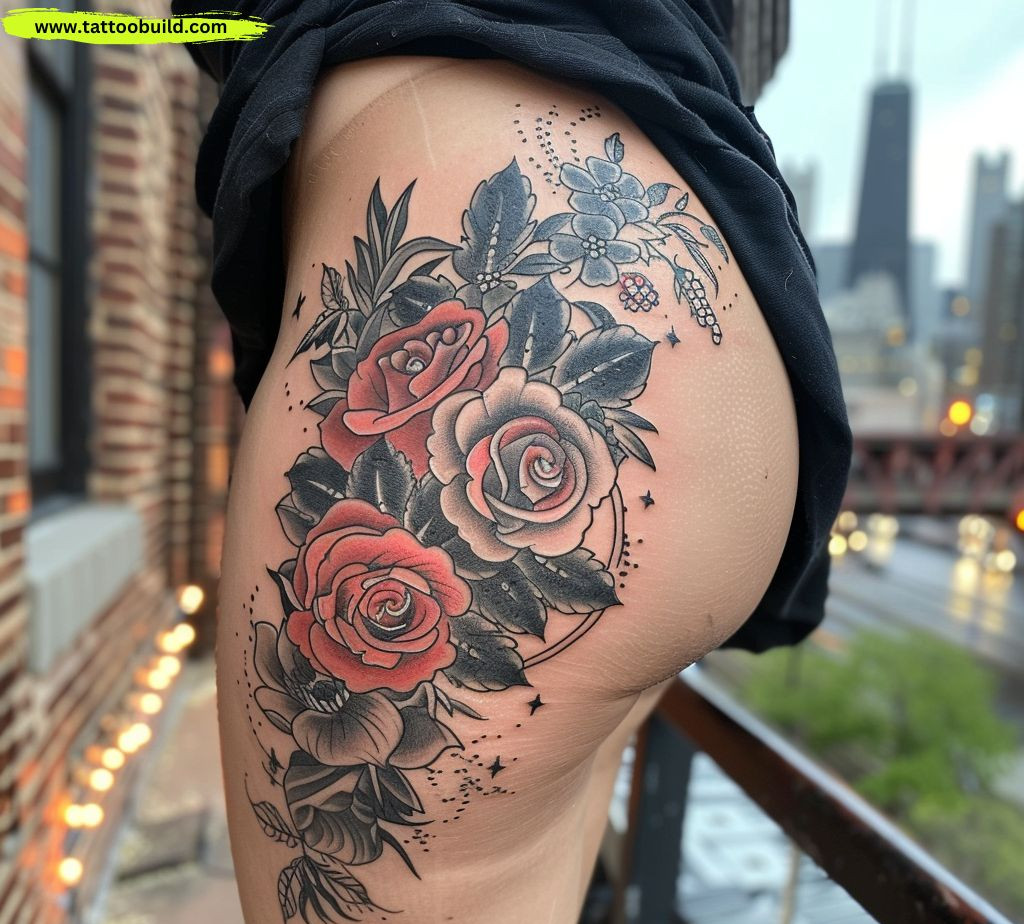 Chicago design hip tattoo for women
