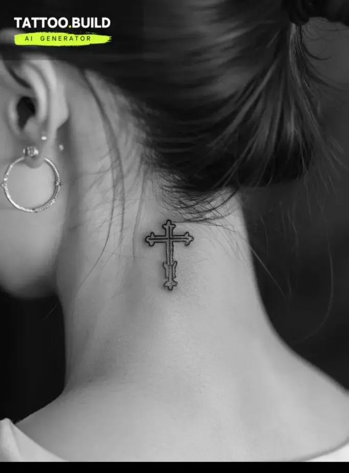 women's cross tattoo back of neck 