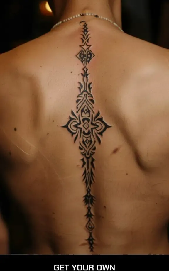 shoulder tribal spine tattoo