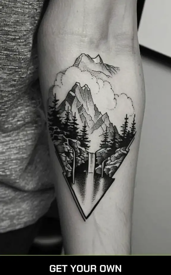 camping tattoo idea: waterfall tattoo