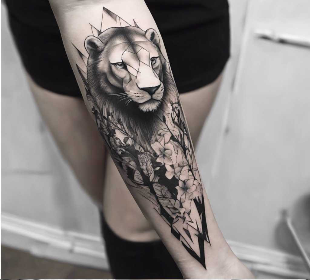 Black and white forearm tattoos titled floral magesty