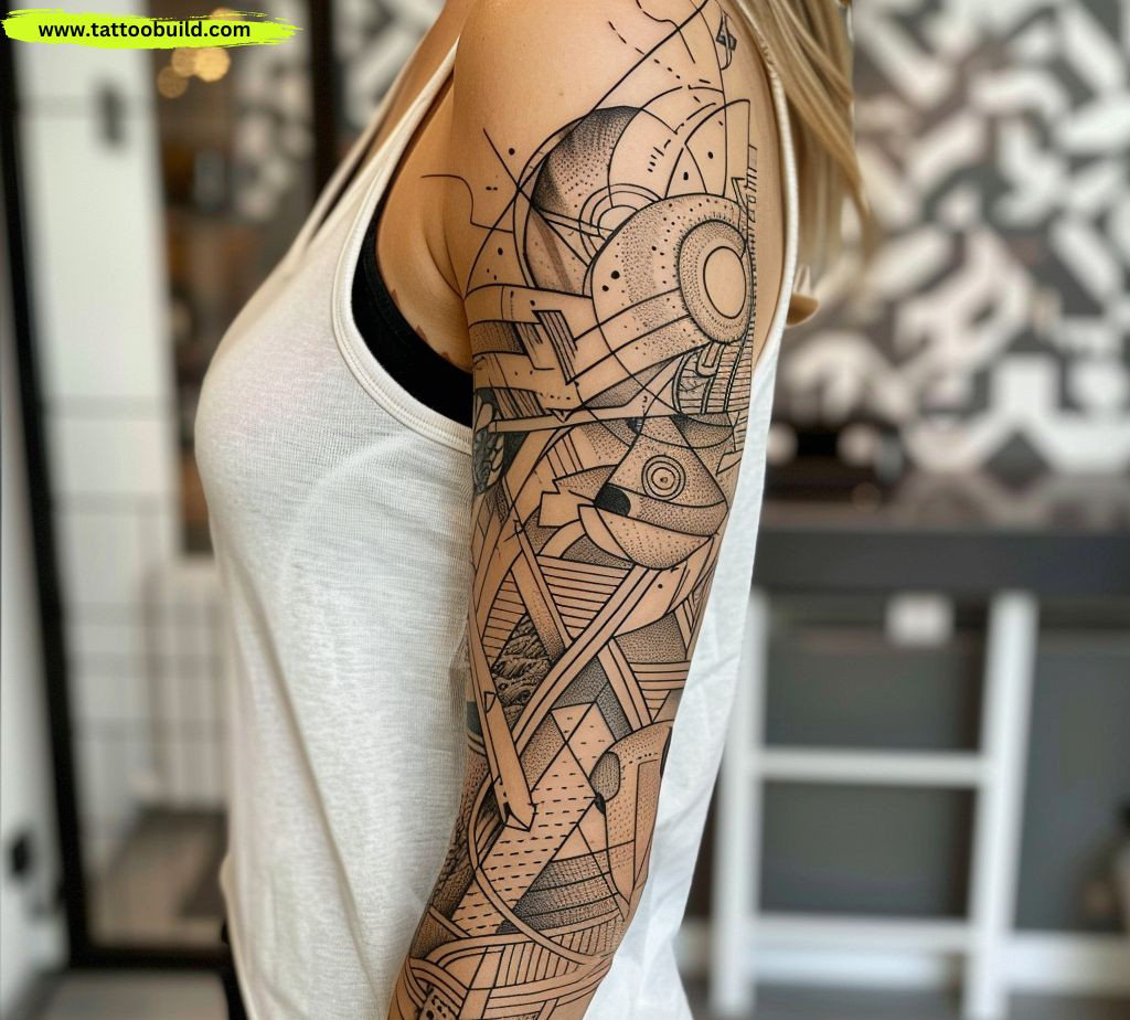geometric sleeve tattoo for women