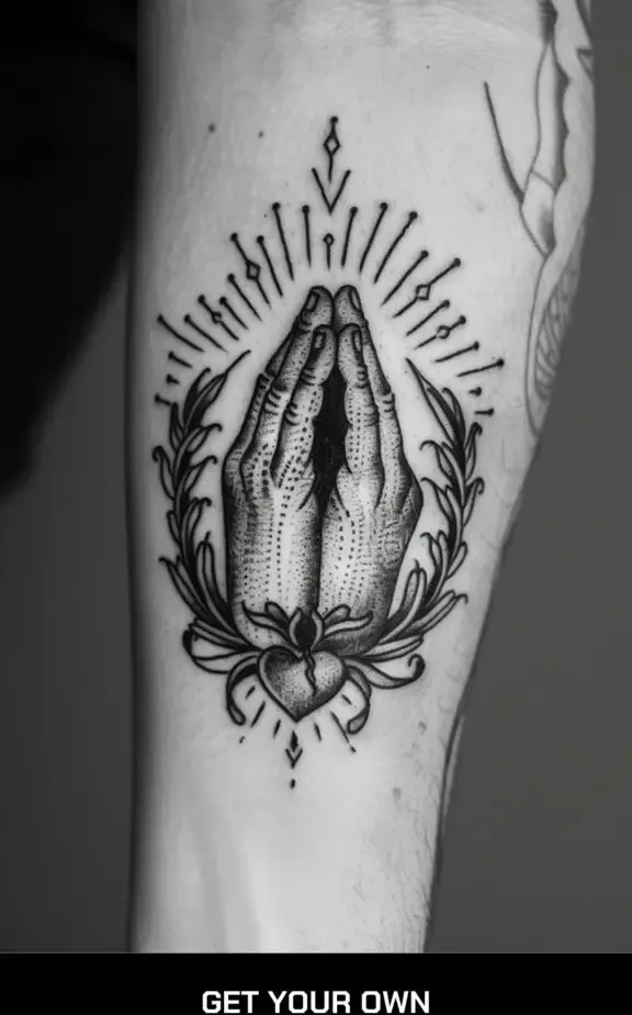 praying hearts with hands tattoo