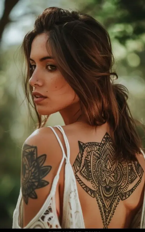 aztec back tattoo for ladies